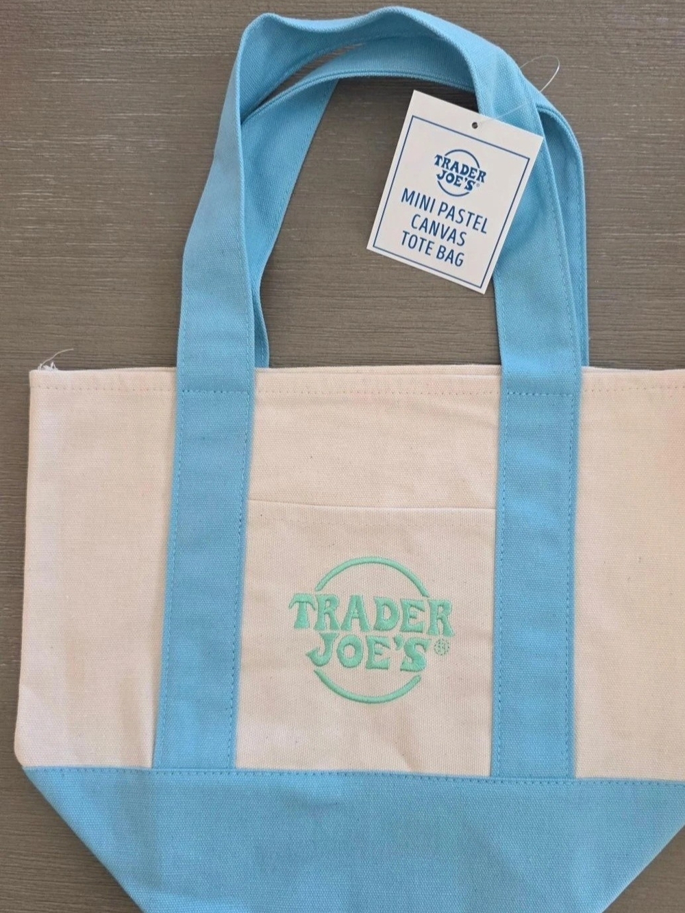 Trader Joe's Light Blue & Cream Mini Canvas Tote